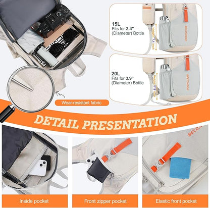 15L Small Hiking Backpack for Men Women Foldable Packable Back Pack Ultralight Hiking Daypack for Travel Camping Outdoor, Beige