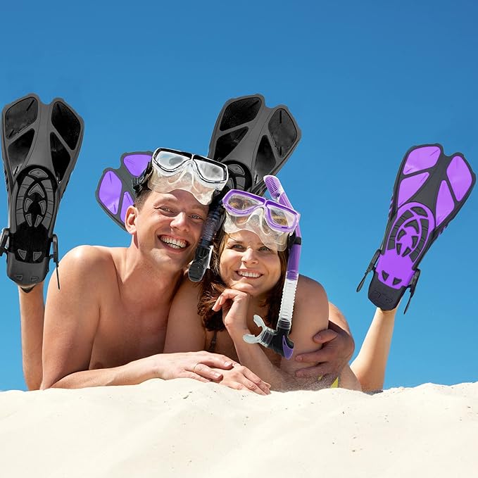 Snorkeling Gear for Adults with Fins Scuba Diving Gear Adult Professional Travel Snorkel Sets with Flippers,Anti-Fog Anti-Leak Diving Mask