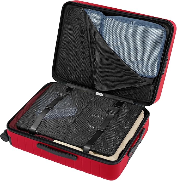 Away Medium Checked Luggage, Lightweight Hard Shell Suitcase with Spinner Wheels, Durable Rolling Luggage, TSA Lock, 26 Inch, Cherry Red