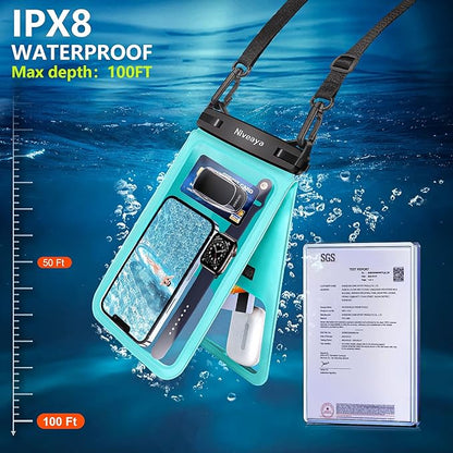 Niveaya [Up to 10.5"]Waterproof Phone Pouch - 2 Pack, Waterproof Phone Lanyard Case with iPhone 16/15/14/13/12 Pro Max up to 9.5", Phone Dry Bags for Vacation Beach Pool Kayak Cruise Travel Essentials