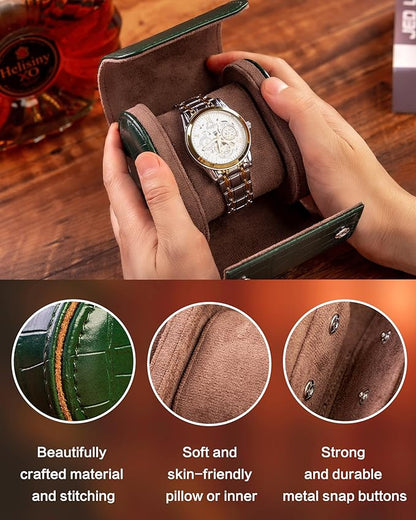 MR.OKAY Single Watch Travel Case-Classic Leather Watch Case With Superb Texture.(Portable Watch Roll Or Organizer For Storage And Display).Festival Gift For Men, All Handcrafted By Artisans.