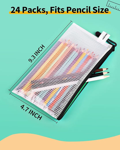Smarpau Pencil Pouch 24PCS, 9.3" x 4.7" Mesh Zipper Pouches for Organizing, Bill Size Waterproof Zipper Pencil Bags for Travel, Office, Home Storage, Black