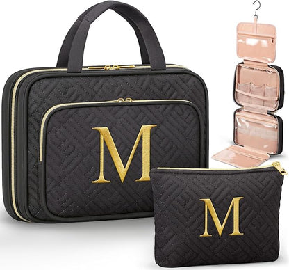 Personalized Gifts for Women, Initial Toiletry Bag Hanging Travel Organizer & Makeup Cosmetic Bag with Embroidery Letter Teacher Appreciation Gift Birthday Christmas Gifts for Mom Wife Friend Sister