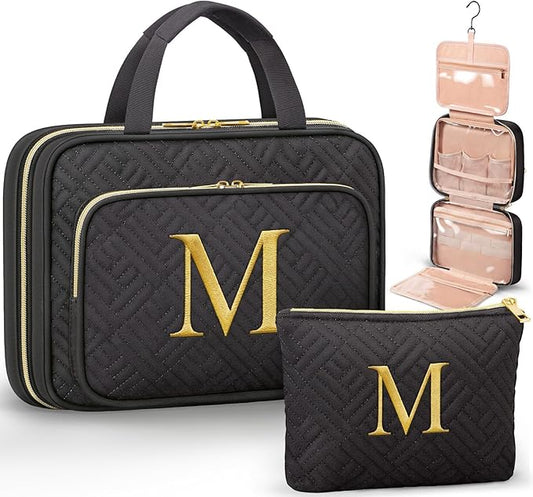 Personalized Gifts for Women, Initial Toiletry Bag Hanging Travel Organizer & Makeup Cosmetic Bag with Embroidery Letter Teacher Appreciation Gift Birthday Christmas Gifts for Mom Wife Friend Sister