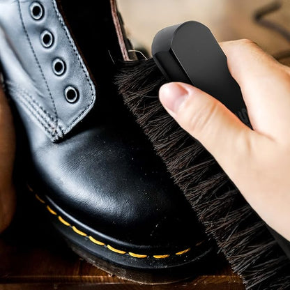 Premium Horsehair Shoe Polish Brush – Handcrafted Beechwood Shoe Brush for Shine and Buffing – Luxurious Shoe Shine Brush with Soft Horsehair Bristles (Black)