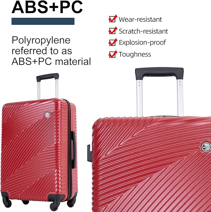 Travelhouse Luggage Sets, Expandable Hardside Suitcases 24in/28in, Carry on 20in,3 Piece Set Travel Luggages Clearance with Double Spinner Wheels TSA Lock Lightweight (RED)