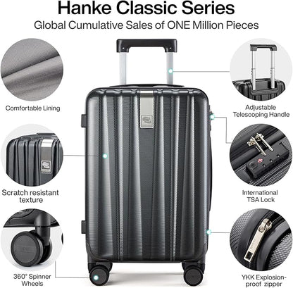 Hanke Luggage Sets 2 piece Carry On Luggage with Wheels PC Hard Shell Suitcases Lightweight Checked Travel Luggage Large Travel Suitcase Woman Men 20/24 Inch(Jet Black)