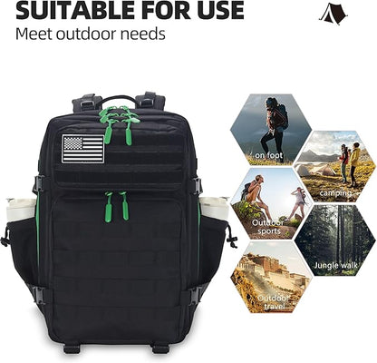45L Tactical Assault Backpack - 3 Day Assault Pack with MOLLE Waterproof Rucksack (Back Green)