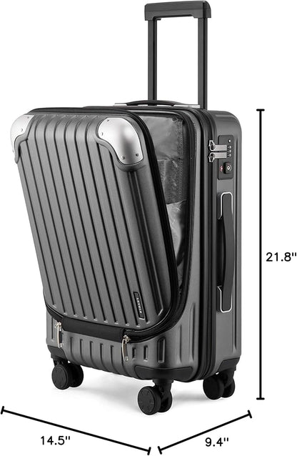 LEVEL8 Grace Carry on Luggage 22x14x9 Airline Approved, 20 Inch Hard Shell Suitcases with Spinner Wheels, Abs+Pc Hard Case Luggages with Tsa Lock, Travel bag for Women Men, Grey