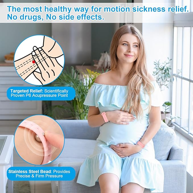 Motion Sickness Bands Sea Sickness Wristbands Anti Nausea Wristband Nausea Bands for Morning Sickness Relief Sea Bands for Motion Sickness Bracelet Cruise-(1 Pair Pink)