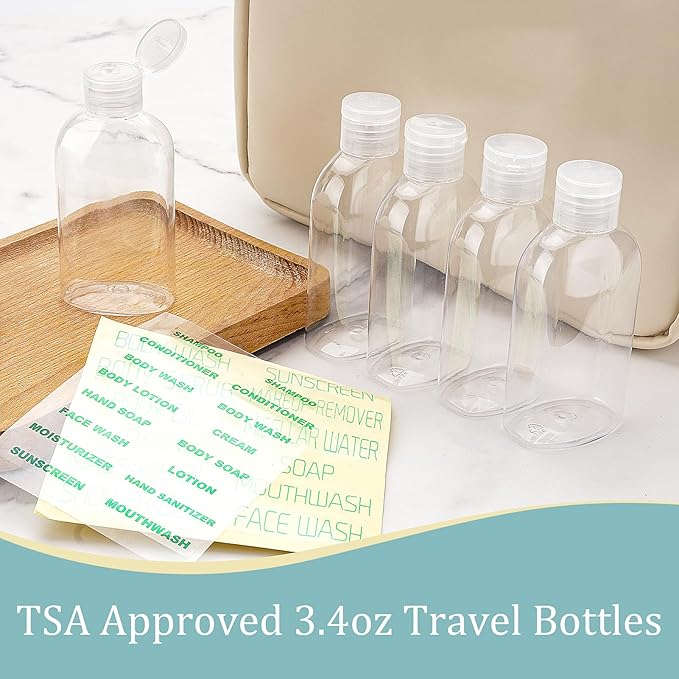 Cosywell Travel Shampoo Bottles 5pcs 3.4oz TSA Approved Travel Bottles for Toiletries Leak Proof Small Plastic Squeeze Bottle Refillable Lotion Containers with Flip Cap(Clear)