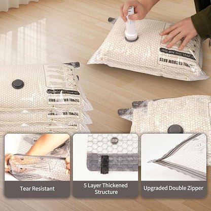 Vacuum Seal Bags for Clothing Travel with USB Electric Pump, FIRRAX 15 Combo Carry-on Size Space Saver Vacuum Storage Bags (5 Large+5 Medium+5 Small), Compression Packing for Luggage and Suitcase