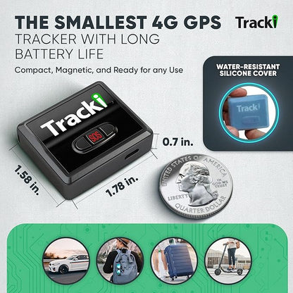 Tracki GPS Tracker for Vehicles, Car, Kids. Subscription Needed. US-Made Tech. 4G LTE GPS Tracking Device. Unlimited Distance, US & Worldwide. Small (Tracker) (Tracker 6-mo Subscription Incl.)
