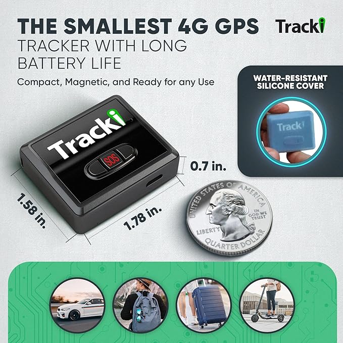 Tracki GPS Tracker for Vehicles, Car, Kids. Subscription Needed. US-Made Tech. 4G LTE GPS Tracking Device. Unlimited Distance, US & Worldwide. Small (Tracker) (Tracker 1 Year Subscription Incl.)