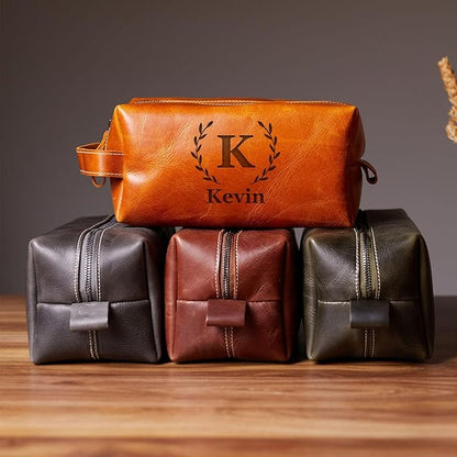 HARDISTON Personalized Genuine Leather Toiletry Bag for Men – Handcrafted Custom Dopp Kit with Engraved Monogram, Travel Shaving Bag Gift for Dad, Husband, Boyfriend, Groomsmen