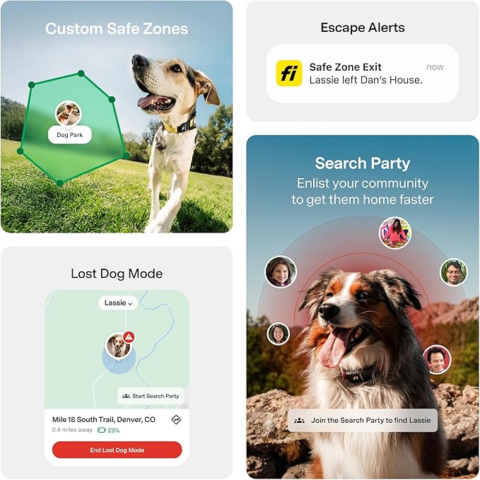 New Fi Series 3+ Smart Dog Tracker Collar [12 Month Membership Included] GPS Tracker for Dogs with Health & Behavior Monitoring, Escape Alerts, Waterproof, LED, Apple Watch Compatible (Gray, Large)