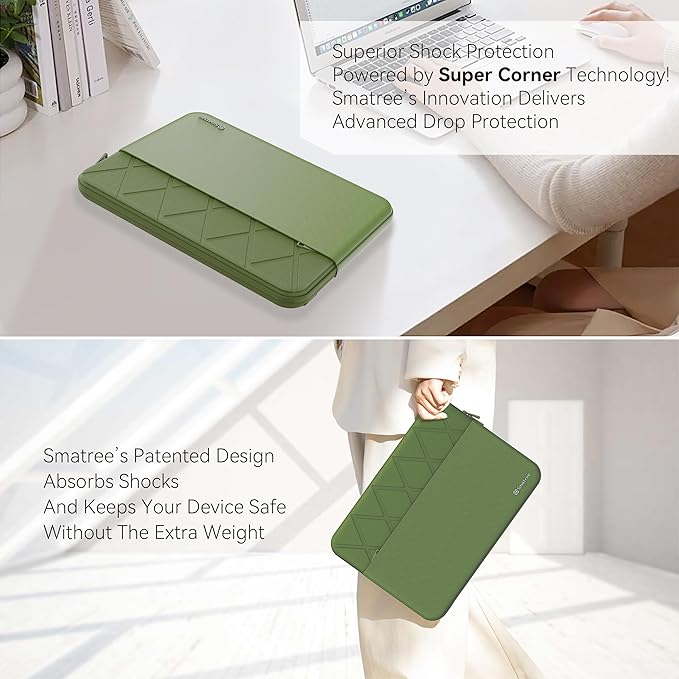 Smatree Laptop Sleeve for 14 inch Lenovo ThinkPad X1 Carbon Gen 13/12 Aura Edition, Case with Accessory Pocket, YKK Zipper, Patented Super-Corner Design, Green (E459G)