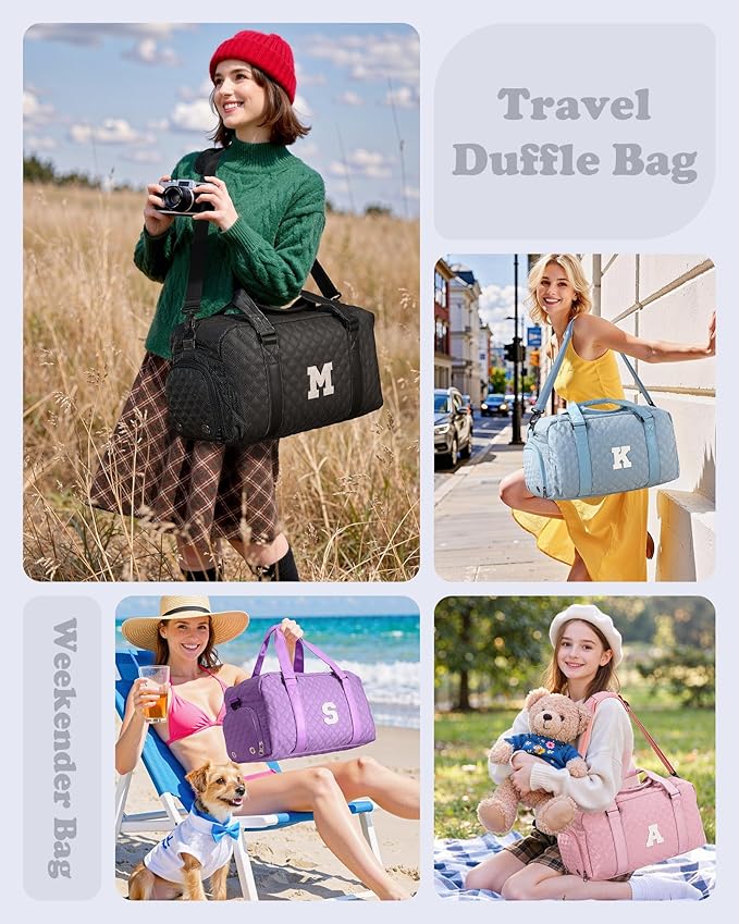 Initial Gym Bag for Girls, Graduation Gift Ideas, Personalized Weekender Bag, Monogram Overnight bag for teens