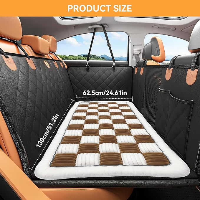 Backseat Dog Bed Non-Slip, Back Seat Pet Mat, Soft and Comfortable Dog Seat Covers for Travel, Pet Car Blanket for Backseat Extender and Seat Covers (Brown&White, 51.2"x24.6")