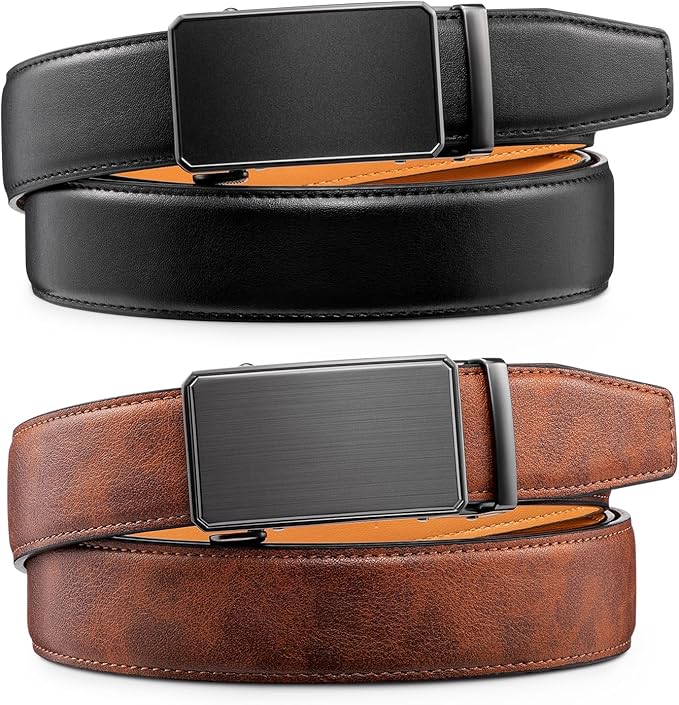 Zitahli Mens belt 2 Pack - Men Leather Belt Design for Work Business and Casual Golf Jeans-Men's Accessories Gifts for Men