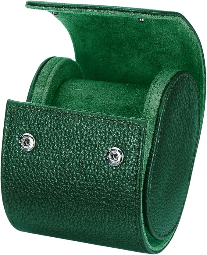 HARFINGTON Watch Roll Travel Case Single Slot Portable Leather Watch Case for Men and Women, Watches Storage Organizer with Removable Pillow for Traveling, Display, Textured Dark Green