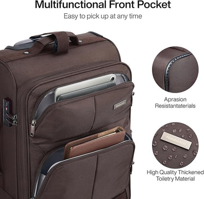 Hanke 20 Inch Softside Expandable Carry On Luggage with Spinner Wheels, Rolling Suitcase Travel Luggage with TSA Approved Luggage,Coffee