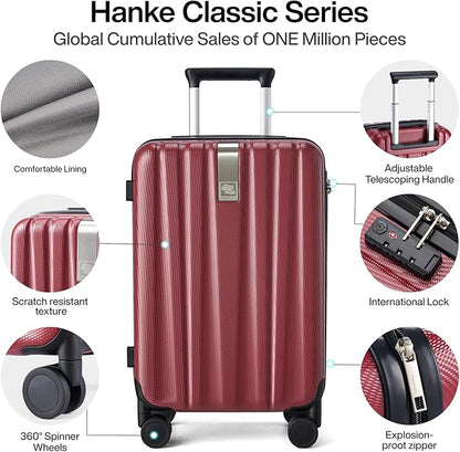 Hanke Luggage Sets 3 piece Carry On Luggage with Wheels PC Hard Shell Suitcases Lightweight Checked Tsa Luggage Extra Large Travel Suitcase Woman Men 20/24/29 Inch（Burgundy）