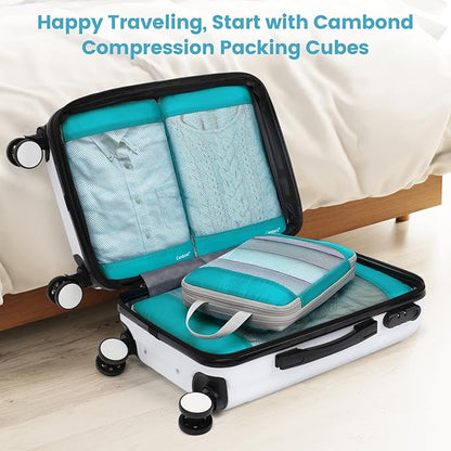 Cambond Mesh Compression Packing Cubes Travel - 4 Set See Through Packing Cubes for Travel Women, Lightweight Expandable Organizer Essentials Bags Compression Cubes for Packing, Lake Blue