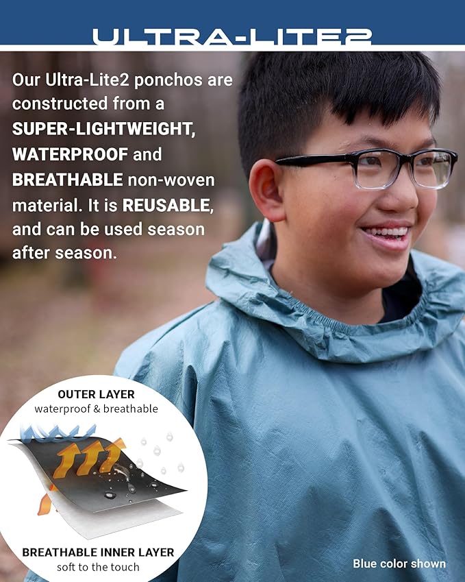 FROGG TOGGS Ultra-lite2 Waterproof, Breathable Rain Poncho, Adult and Youth Sizes