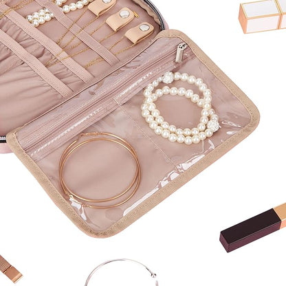 BELALIFE Travel Jewelry Organizer, Portable Storage Case for Earrings, Rings, Necklaces, Bracelets, Pink