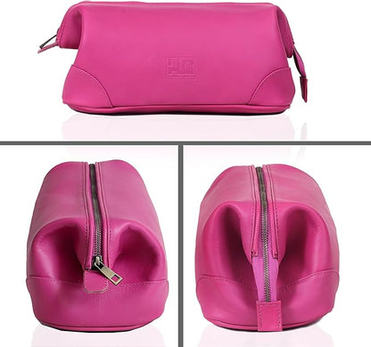 HLC Leather Toiletry Bag for Men Best Gift Premium Genuine Dopp Kit Shaving Kit Organizer Travel Kit Pouch Bag 10 inch Size (Pink)