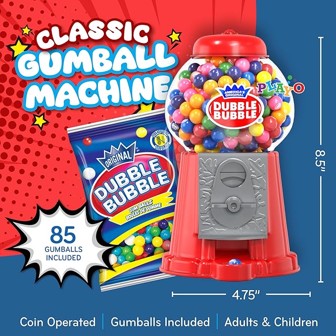 Gumball Machine for Kids 8.5" - Coin Operated Bubble Gum Machine and Toy Bank - Candy Machine Dispenser Includes 85 Gum Balls - Great Candy Dispenser Machine Gift Toys for Girls and Boys (Red)