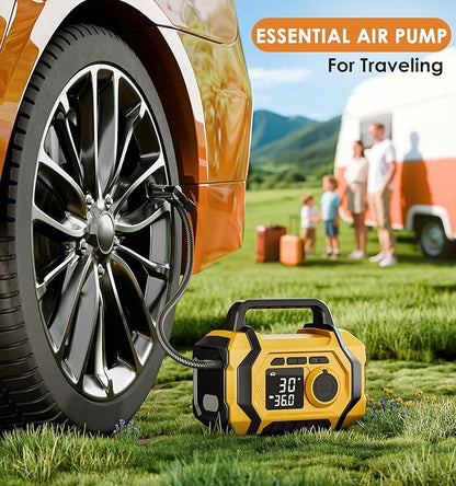 Tire Inflator Portable Air Compressor, 6X Fast 150PSI Air Pump for Car Tires, Cordless Car Motorcycle Balls Bike Pump, Tire Inflator Pressure Gauge, 12V Auto Shut-off Tire Pump, LED Display＆Light