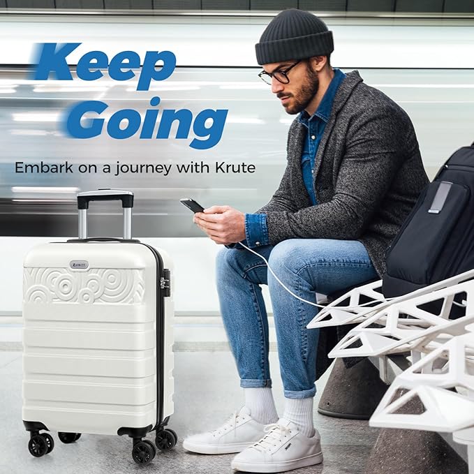 Krute Carry On Luggage 20 inch Suitcase with Spinner Wheels Airline Approved Hard Shell Luggages PC ABS TSA Lock Suitcase