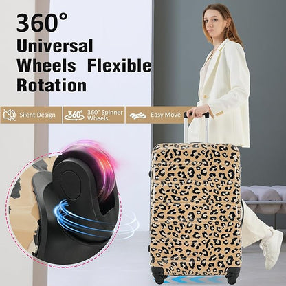 Merax Luggage Sets 3 Piece, Hardside Expandable Suitcase Set with Spinner Wheels, Lightweight Leopard 20+24+28 IN Suitcase with Carry on Luggage, Leopard Brown