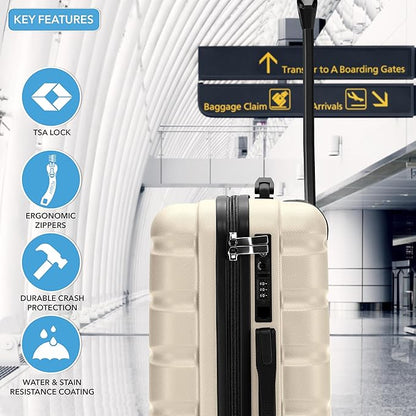 Flight Knight 22x14x9 Carry On Suitcase Hardside TSA Lock USB C Port Lightweight Luggage Silent Double Spinner Wheels Maximum Overhead Carry-On Bag For American & United Approved Airlines