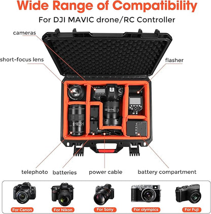 Camera Hard Cases DSLR SLR Lenses Waterproof Travel Weatherproof Protection Dividers For DJI Mavic/Air/Mini Drones for Sony FE 400-800mm f/6.3-8 G OSS For Gopro (Only Case) 16.2x12.8x7inch