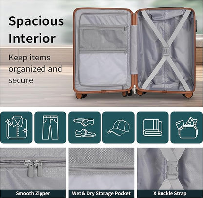 22x14x9 Airline Approved Vintage Style Carry On Luggage with Backpack Sets, ABS+PC Hardshell Small 20 inch Retro Suitcase with Protective Cover & Tag (Teal Blue, 20in/BP/TB)