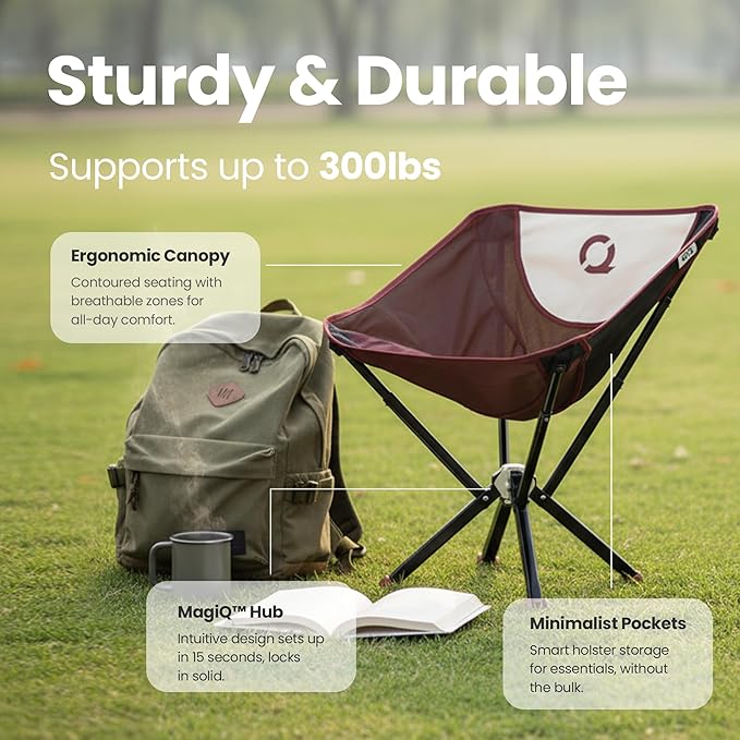 CLIQ ClassiQ 2.0 Camping Chair – Compact & Portable Folding Chair for Outdoors – Reinforced 400 lb Capacity – Quick-Setup Travel Chair for Camping, Beach, Tailgating & Hiking - Brick