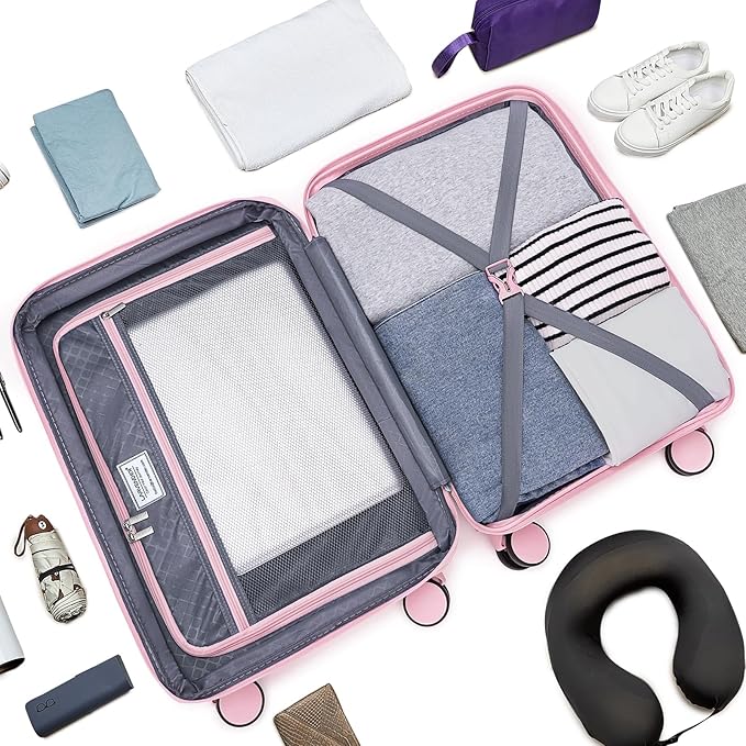 LARVENDER Luggage Sets, Suitcase Set 3 Piece Expandable Luggage PP Lightweight Large Suitcases with Wheels for Women (28/24/20inch,Light Pink)