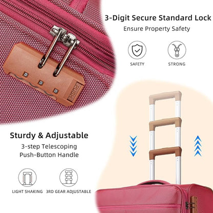 LARVENDER Luggage Sets 4 Piece, Softside Carry On Luggage Suitcase Set with 360° Spinner Wheels for Women Men(32/28/24/20) Rose Red