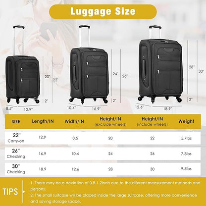 Luggage Sets 5 Piece Softside Expandable Lightweight Durable Softshell Suitcase Sets Spinner Wheels TSA Lock