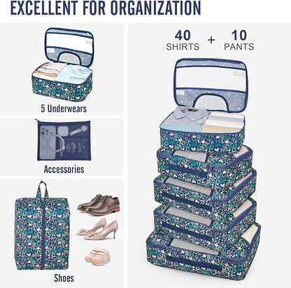 Veken 10 Set Packing Cubes for Travel Essential, Suitcase Organizer Bags in 4 Sizes, Carry-On Luggage Accessories with Large Laundry & Hanging Toiletry Bag, Must-Have for Airplane, Road Trip & Camping