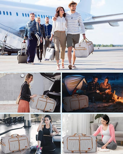 80L Large Duffle Bag for Travel, 26” Travel Duffel Bag with Shoe Compartment, Foldable Collapsible Overnight Bag Gym Bag Weekender Bags for Men Women, Water & Tear Resistant (Stripe, 80L)