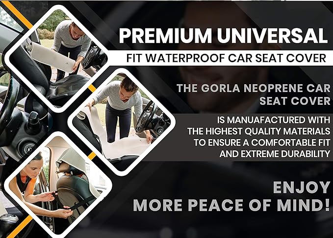 Gorla Gear Black Premium Universal Fit Waterproof Stain Resistant Car Seat Cover Neoprene Non-Slip Bucket Seat Dog Sweat Proof Protector Save Your Leather Cloth Seats Van Truck SUV Auto Sedan