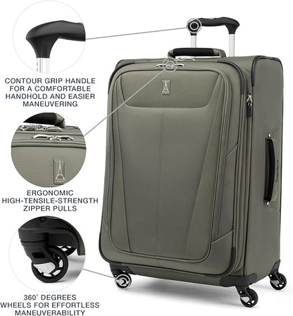 Travelpro Maxlite 5 Softside Expandable Luggage with 4 Spinner Wheels, Lightweight Suitcase, Men and Women, Slate Green, Checked-Medium 25-Inch