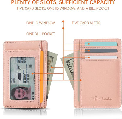 Travelambo Slim Wallet Front Pocket Minimalist Leather RFID Blocking Medium Size