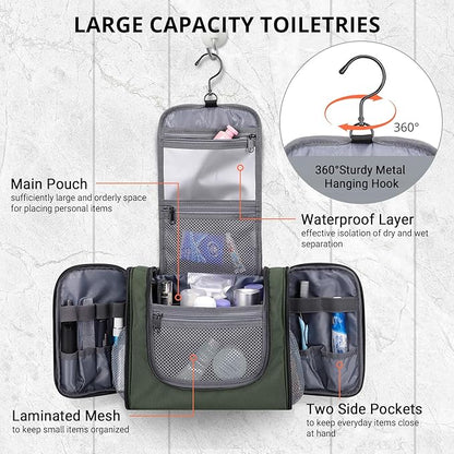 WITZMAN Toiletry Bag for Men Women Large Hanging Multi-organization Bathroom Bag Water-resistant Dopp Kit Shaving Bag Men(B690 Army Green)