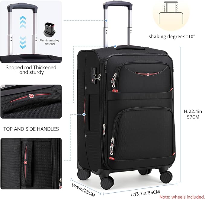 Softside Expandable Luggage with 4 Spinner Wheels, Durable Carry-On Luggage Suitcase (Blue, 21-Inch)