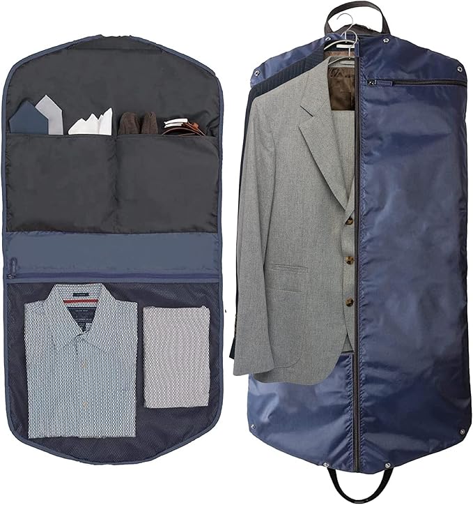 SkyHanger - Carry on Garment Bag with unique Titanium Suit Hanger for Men & Women - best-in-class functionality for wrinkle-free traveling - lightweight & water repellent nylon - Blue